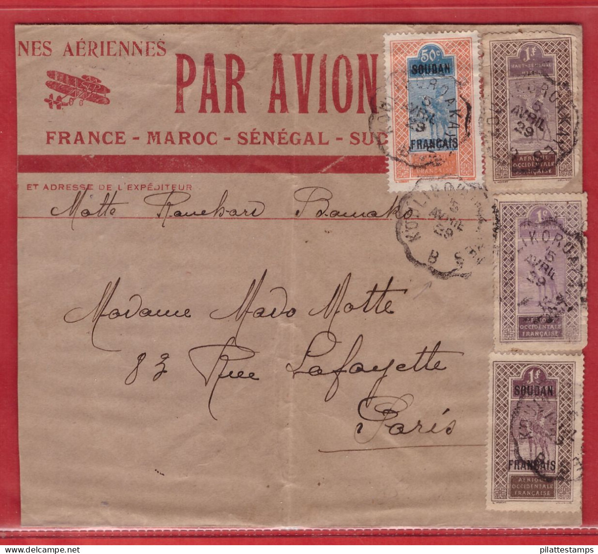 SOUDAN LETTRE PAR AVION DE 1929 DE KOULIKORO POUR PARIS FRANCE - Covers & Documents