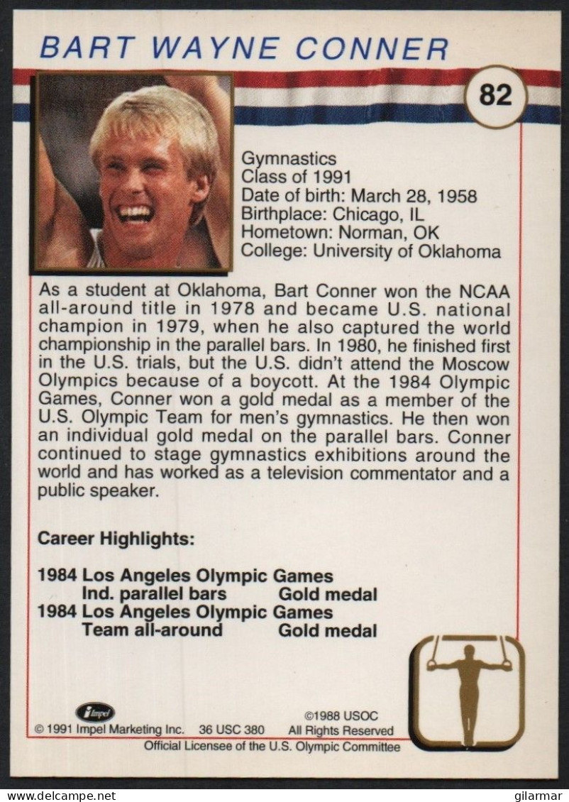 UNITED STATES - U.S. OLYMPIC CARDS HALL OF FAME - GYMNASTICS - BART CONNER - PARALLEL BARS - # 82 - Tarjetas