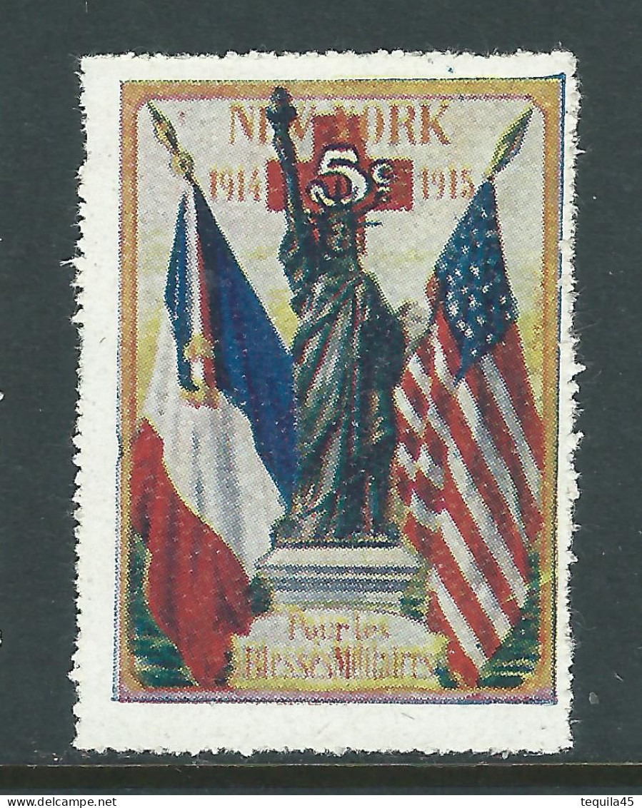 VIGNETTE CROIX-ROUGE DELANDRE - FRANCE Comité De NEW YORK USA 1916 1917 WWI WW1 Cinderella Poster Stamp 1914 1918 War - Red Cross
