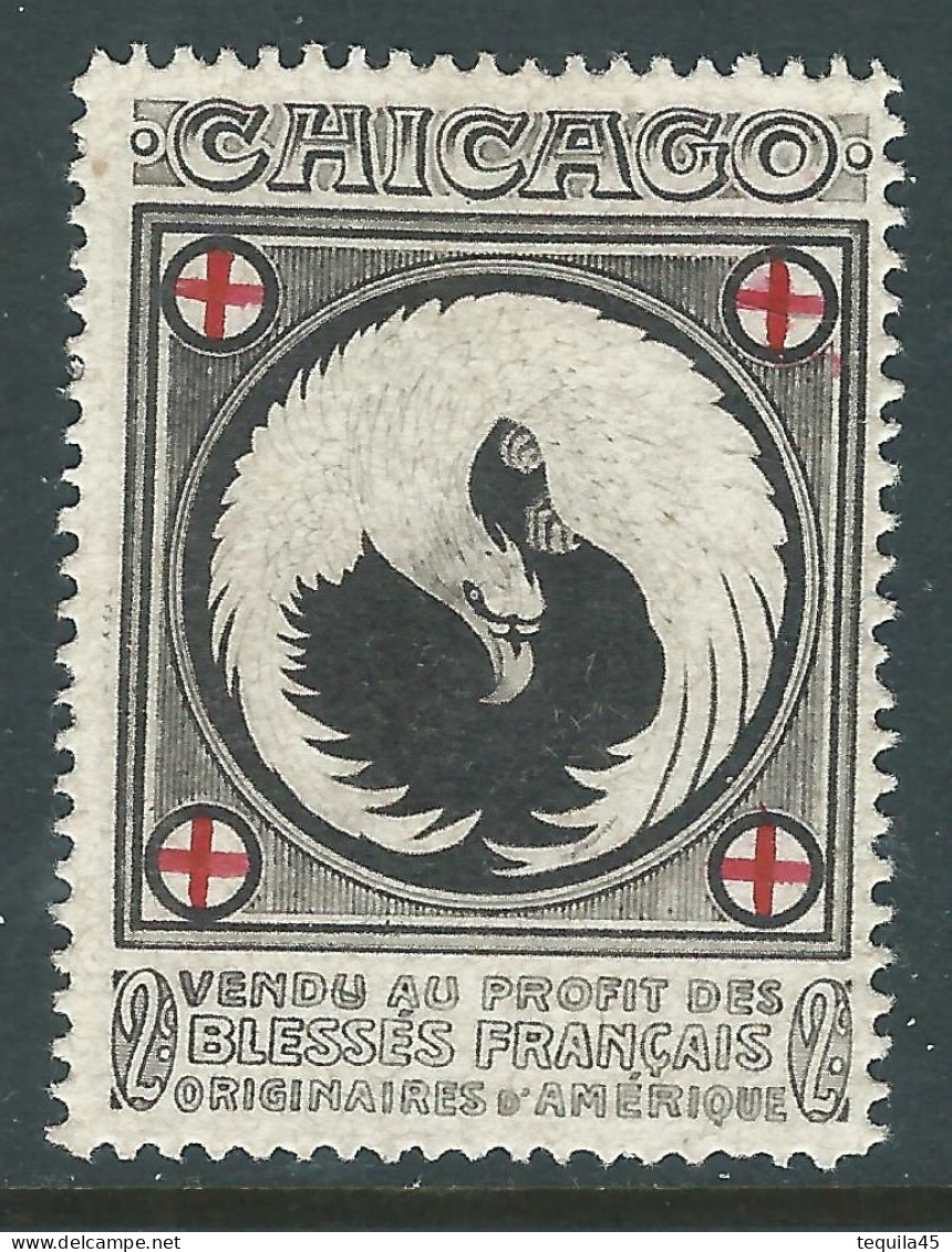 VIGNETTE CROIX-ROUGE DELANDRE - FRANCE Comité De CHICAGO USA 1914 1918 WWI WW1 Cinderella Poster Stamp 1914 1918 War - Croix Rouge