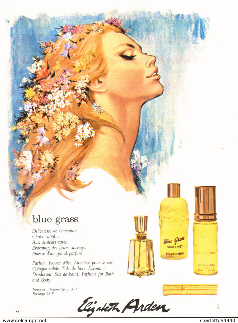 PUB PARFUM ( BLUE GRASS ) De " ELYSABETH ARDEN " 1966 ( 1 ) - Non Classés