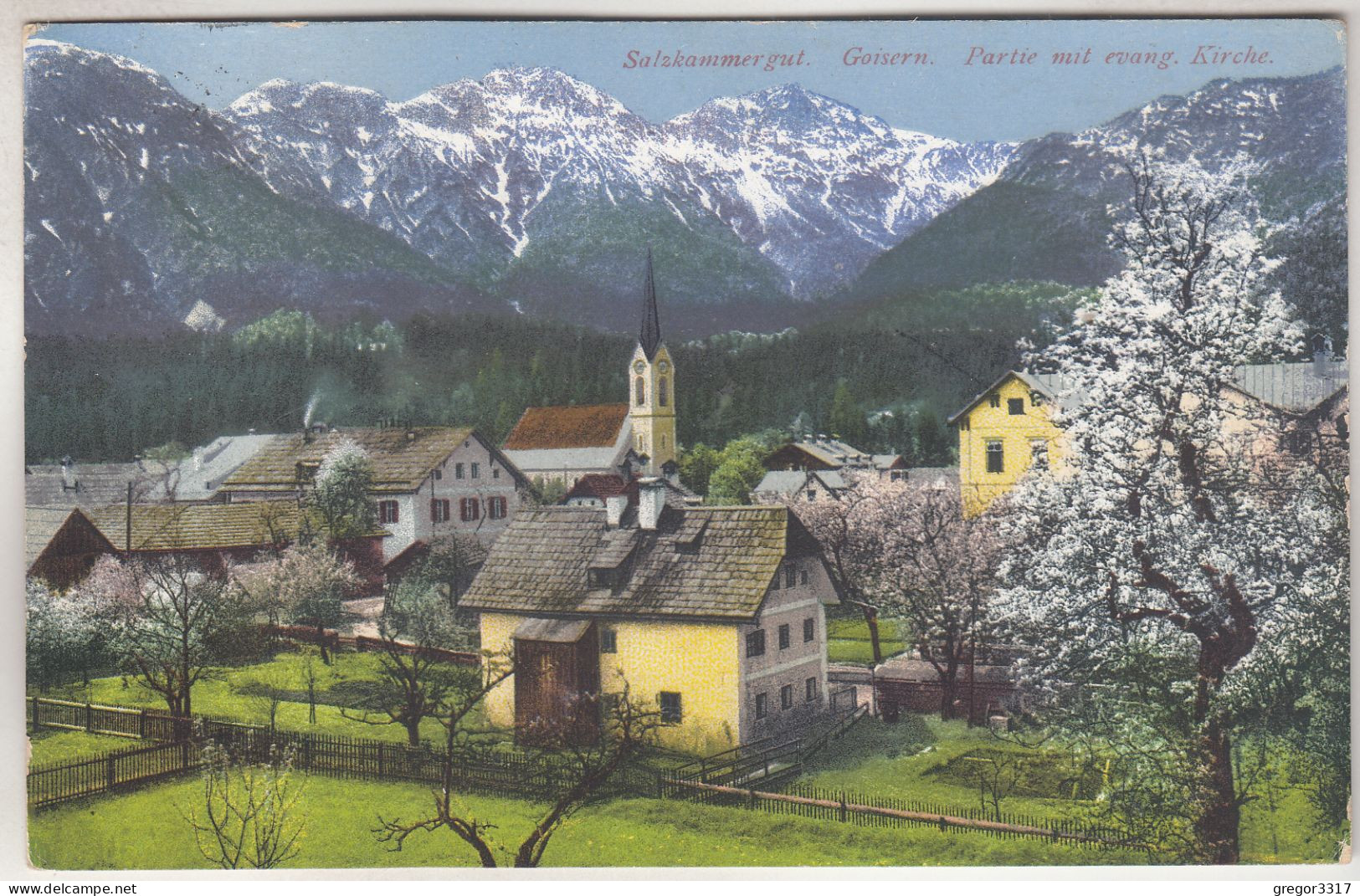 C7413) Salzkammergut GOISERN - Partie Mit Evang. Kirche - Blühende Bäume Häuser ALT 1925  Brandt 1372 - Bad Goisern