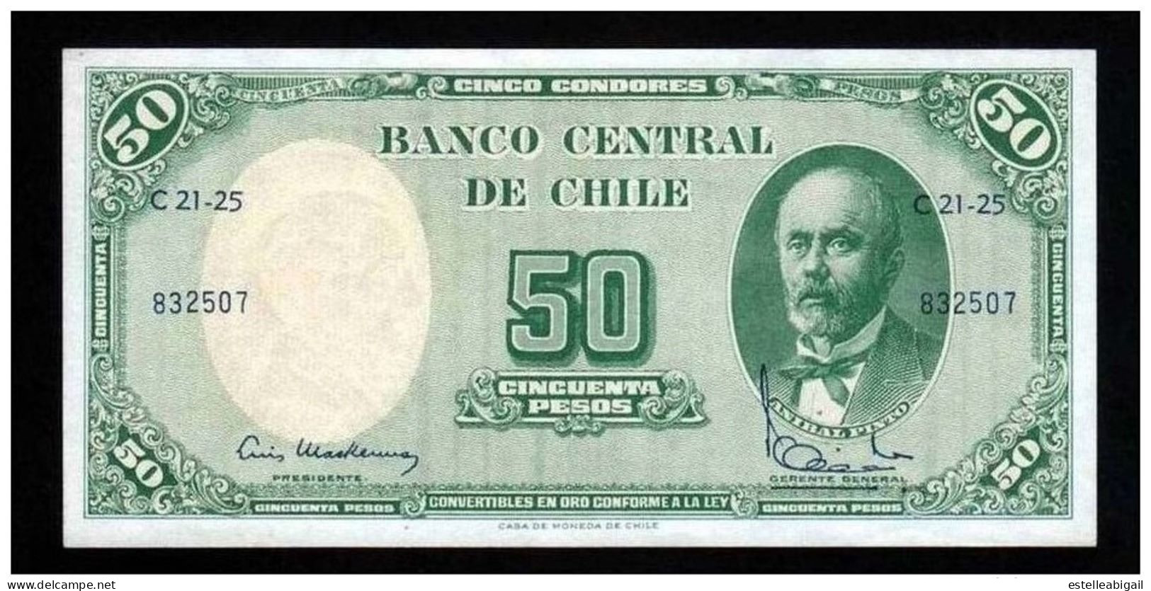 *  CHILI  50 PESOS 1960  * - Cile