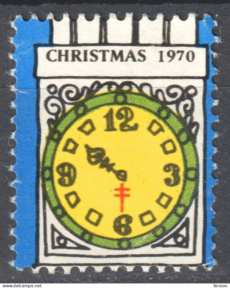 CLOCK Watch - 1970 USA - CHRISTMAS - National Tuberculosis Association NTA Charity Label / Cinderella / Vignette - Horlogerie