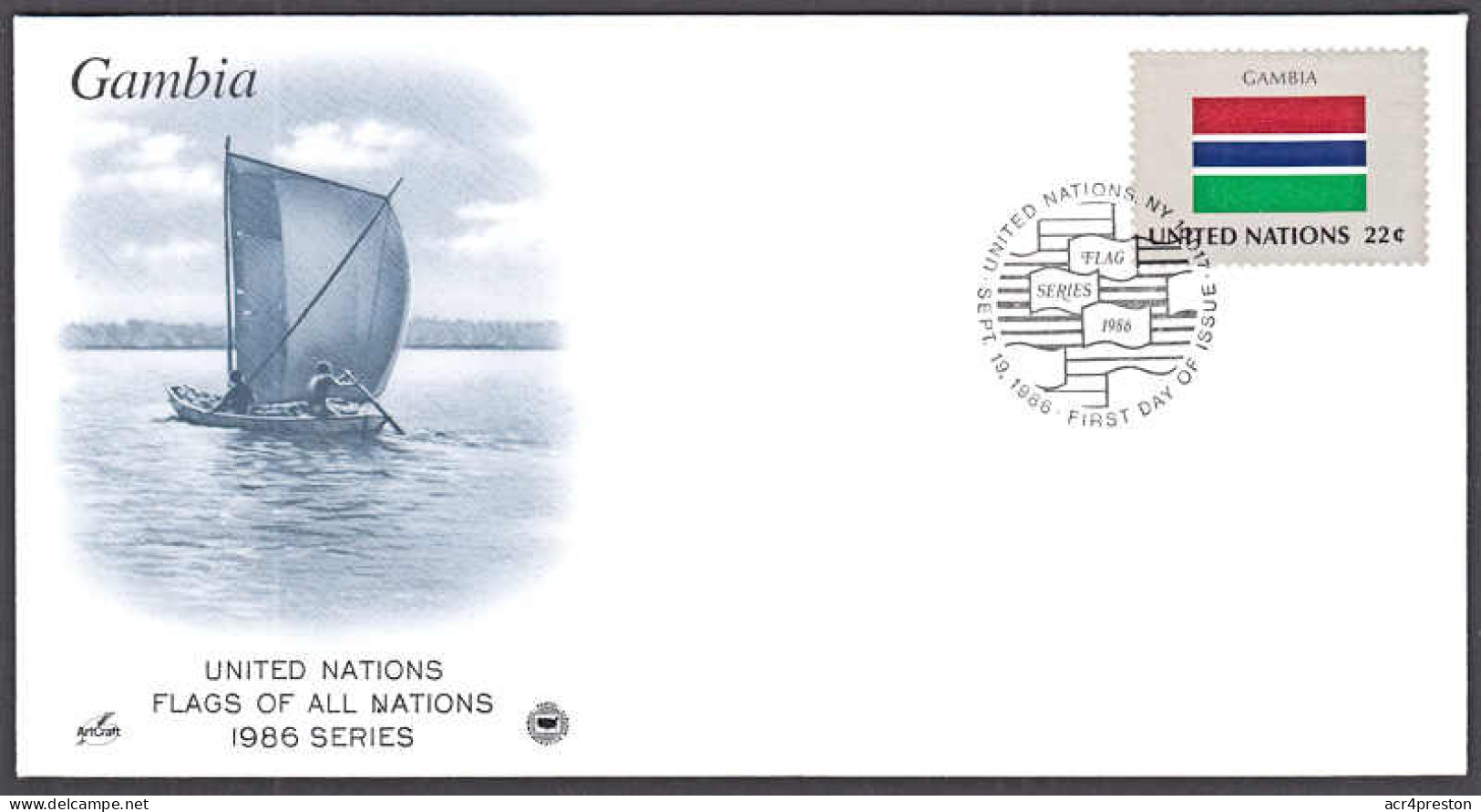 Ca0685 UNITED NATIONS 1986, SG489 Flag Of Gambia, FDC - Covers & Documents