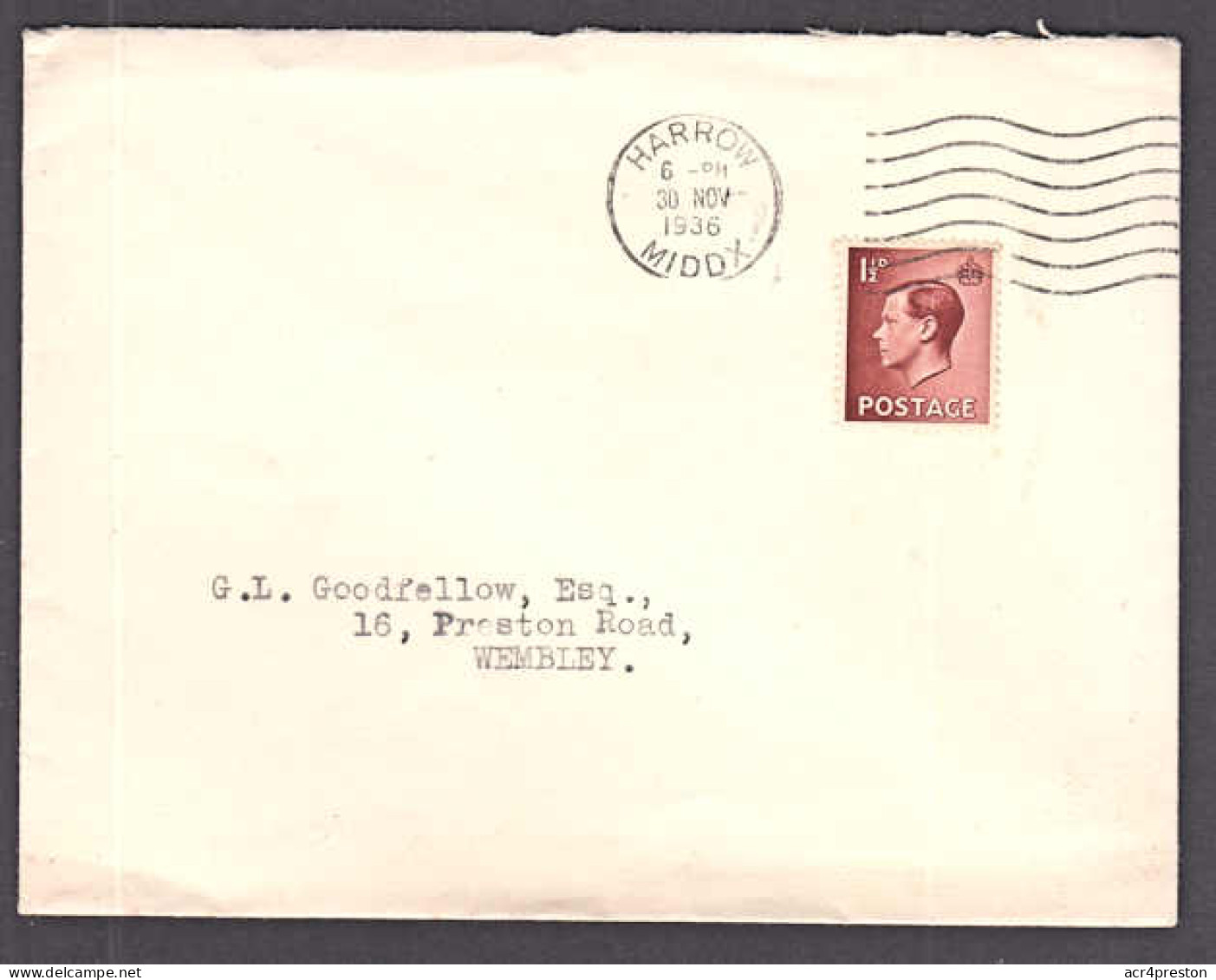 Ca0686  GREAT BRITAIN 1936, KEVIII Cover From Harrow To  Wembley - Storia Postale