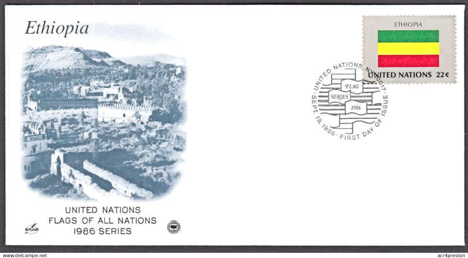 Ca0687 UNITED NATIONS 1986, SG 491 Flag Of Ethiopia, FDC - Covers & Documents