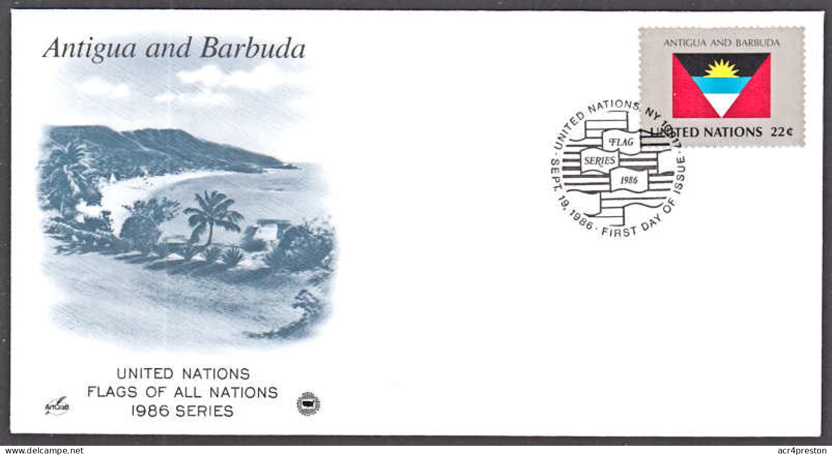 Ca0694 UNITED NATIONS 1986, SG495  Flag Of Antigua And Barbuda, FDC - Briefe U. Dokumente