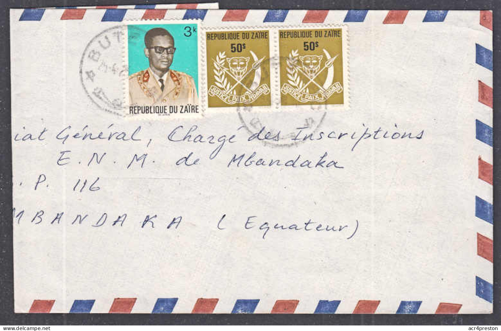 Ca5132 ZAIRE 1976, Mobutu & Arms Stamps On Butembo Cover To Mbandaka - Covers & Documents