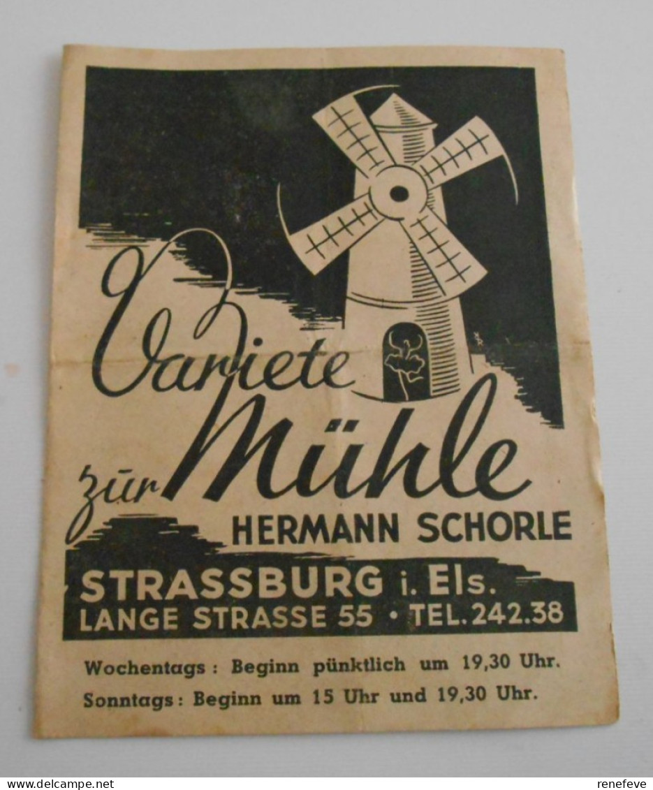 STRASBOURG VARIETE ZUR MUHLE Strasbourg Lange Strasse 55 Du 15 Novembre 1943 (consigne En Cas D'attaque Aérienne ) - Programmes