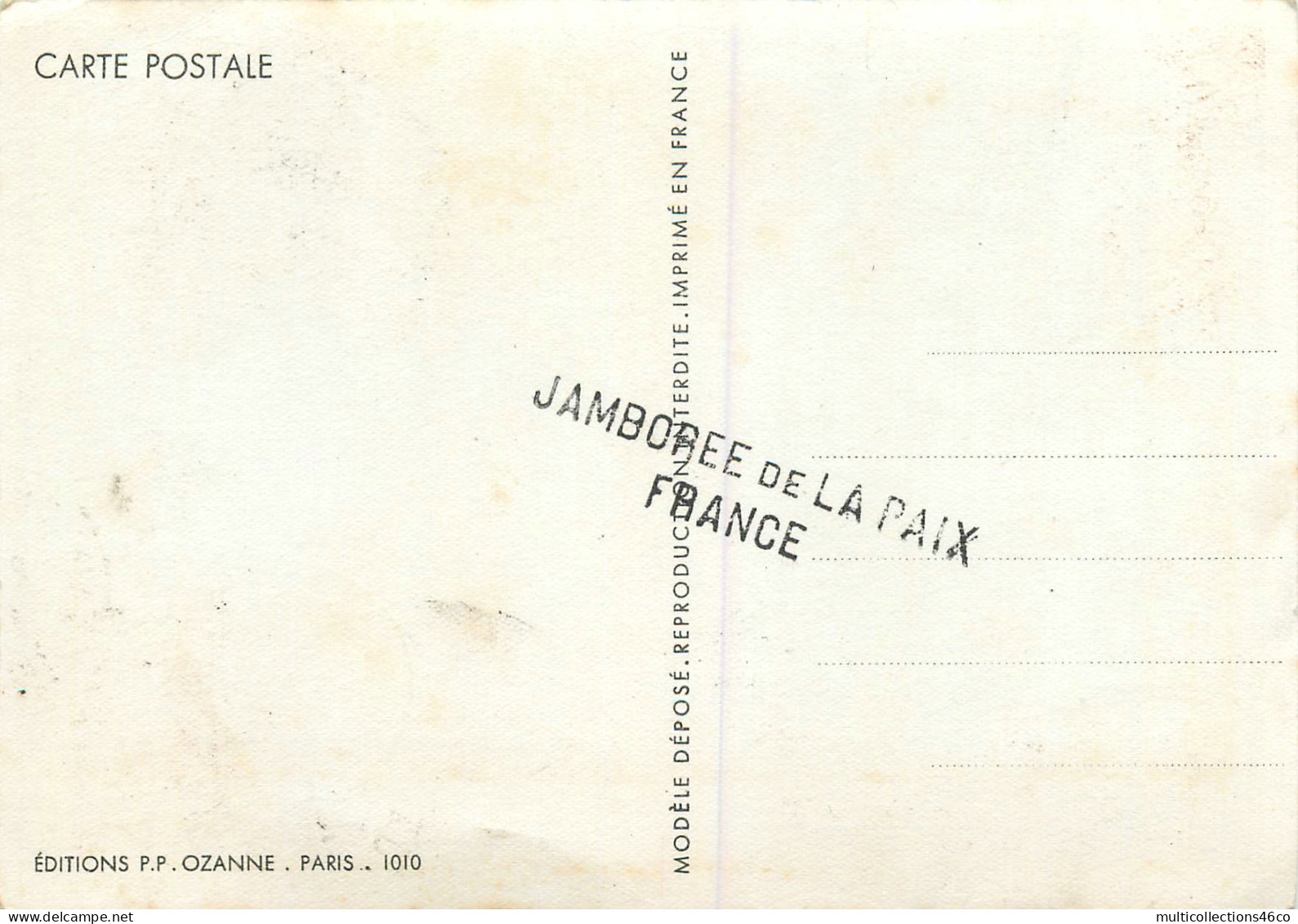 160423 - CPSM SCOUTISME TIMBRE - JAMBOREE 1947 5 F Illustration P JOUBERT - écusson Monument Tour Eiffel édtions OZANNE - Gebraucht