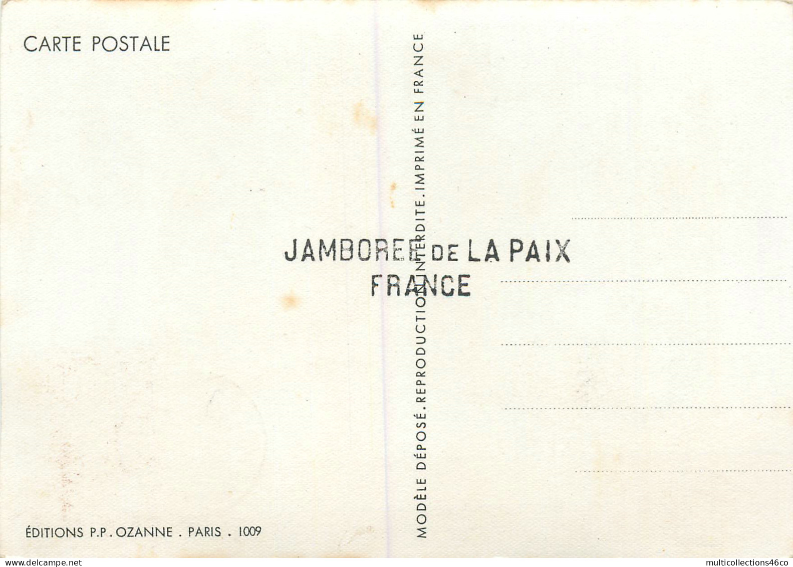160423 - CPSM SCOUTISME TIMBRE - JAMBOREE DE LA PAIX 1947 5 F Illustration E JOUBERT Kilt Musique Marin édtions OZANNE - Gebraucht