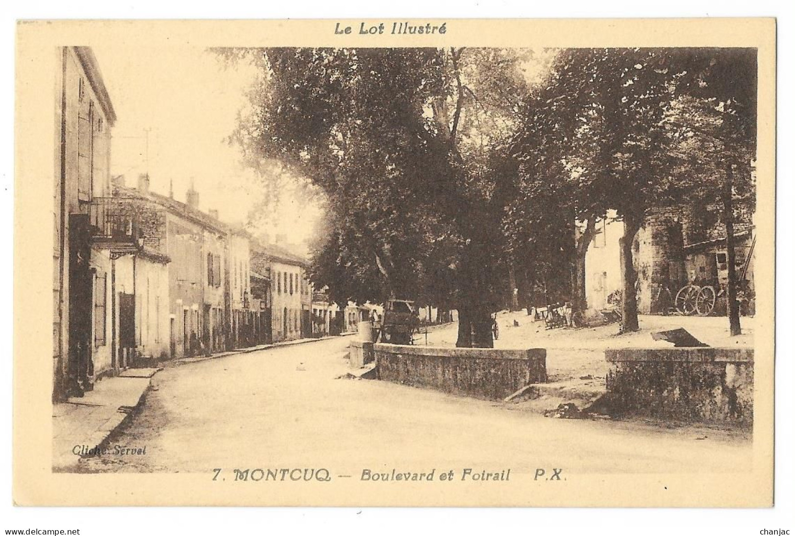 Cpa: 46 LE LOT ILLUSTRE - MONTCUQ (ar. Cahors) Boulevard Et Foirail  1932  Ed. Serval  N° 7 - Montcuq