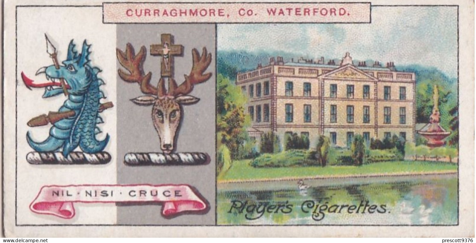 131 Curraghmore Co Waterford - Country Seats & Arms Players Cigarette Card 1909, Original Antique Card. Heraldry - Player's
