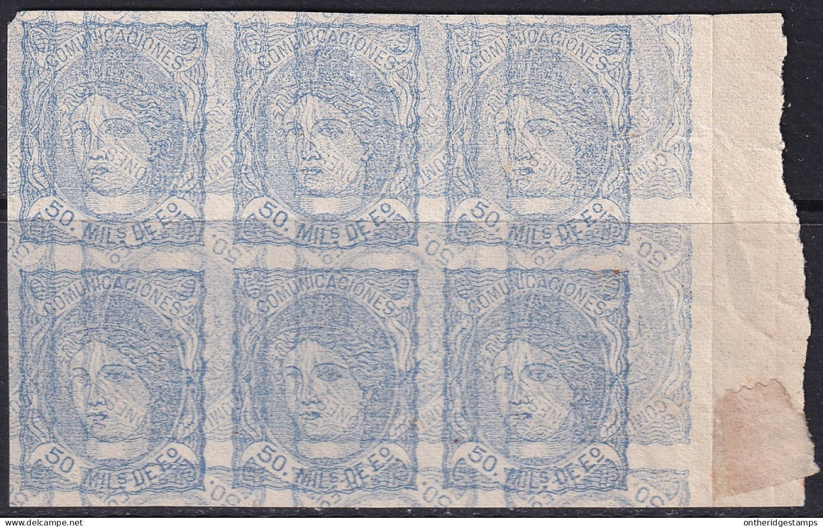 Spain 1870 Sc 166 Espana Ed 107 Block Of 6 MNG(*) Double Impression (maculatura) - Nuovi