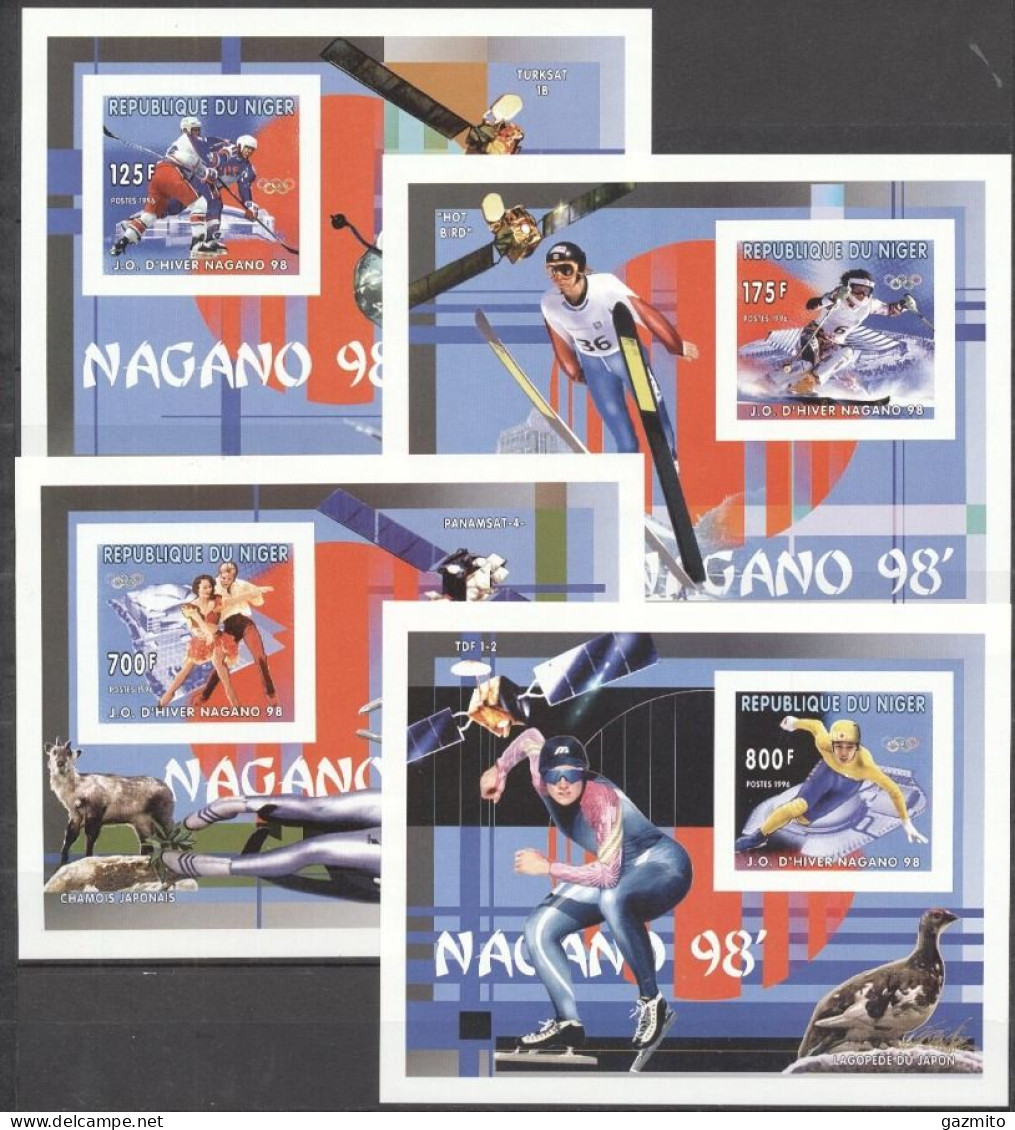 Niger 1996, Olympic Games In Nagano, Skiing, Ice Hockey, Skating, Satellite, 4BF IMPERFORATED - Winter 1998: Nagano