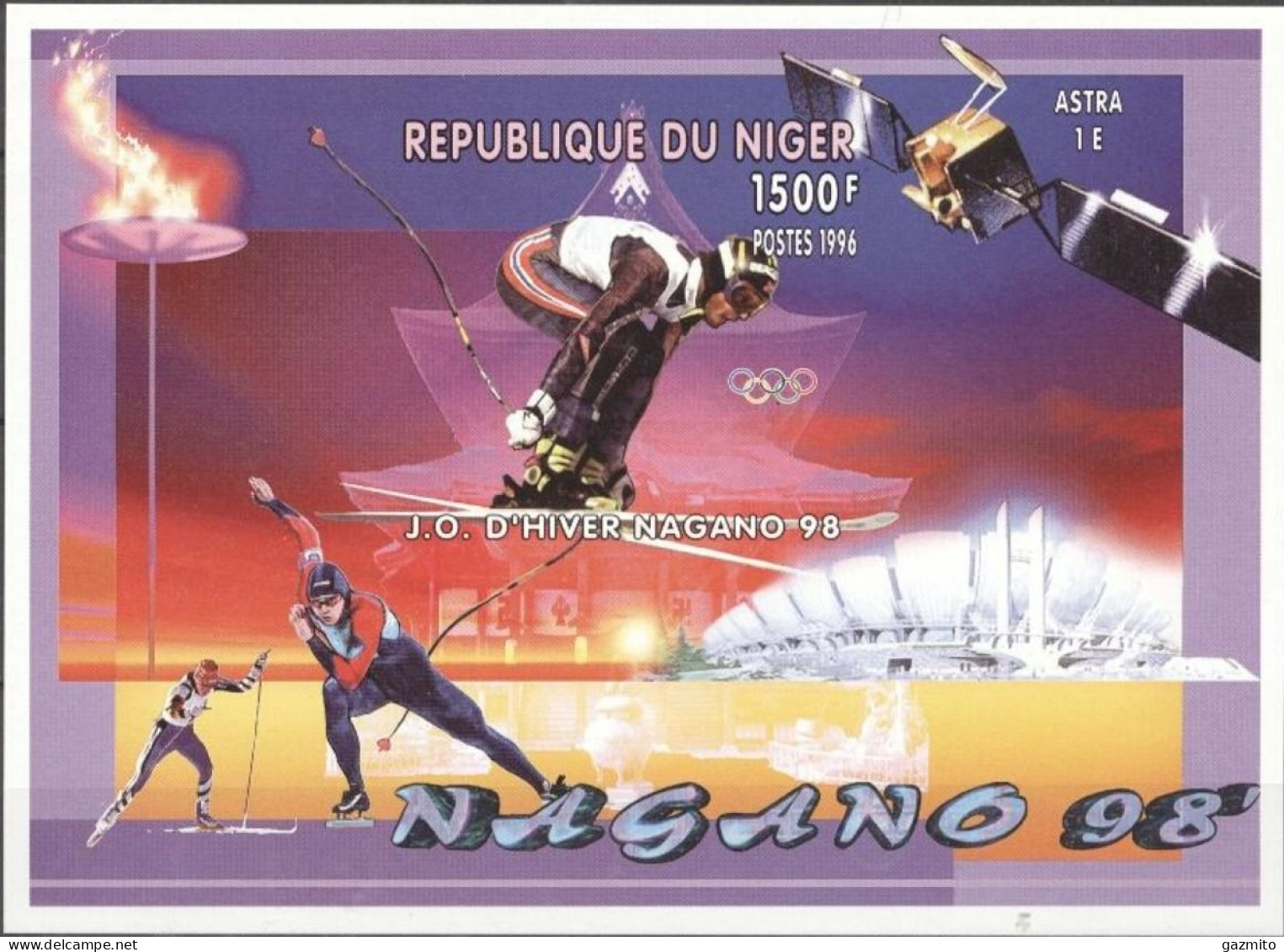 Niger 1996, Olympic Games In Nagano, Skiing, Skating, Satellite, BF IMPERFORATED - Hiver 1998: Nagano