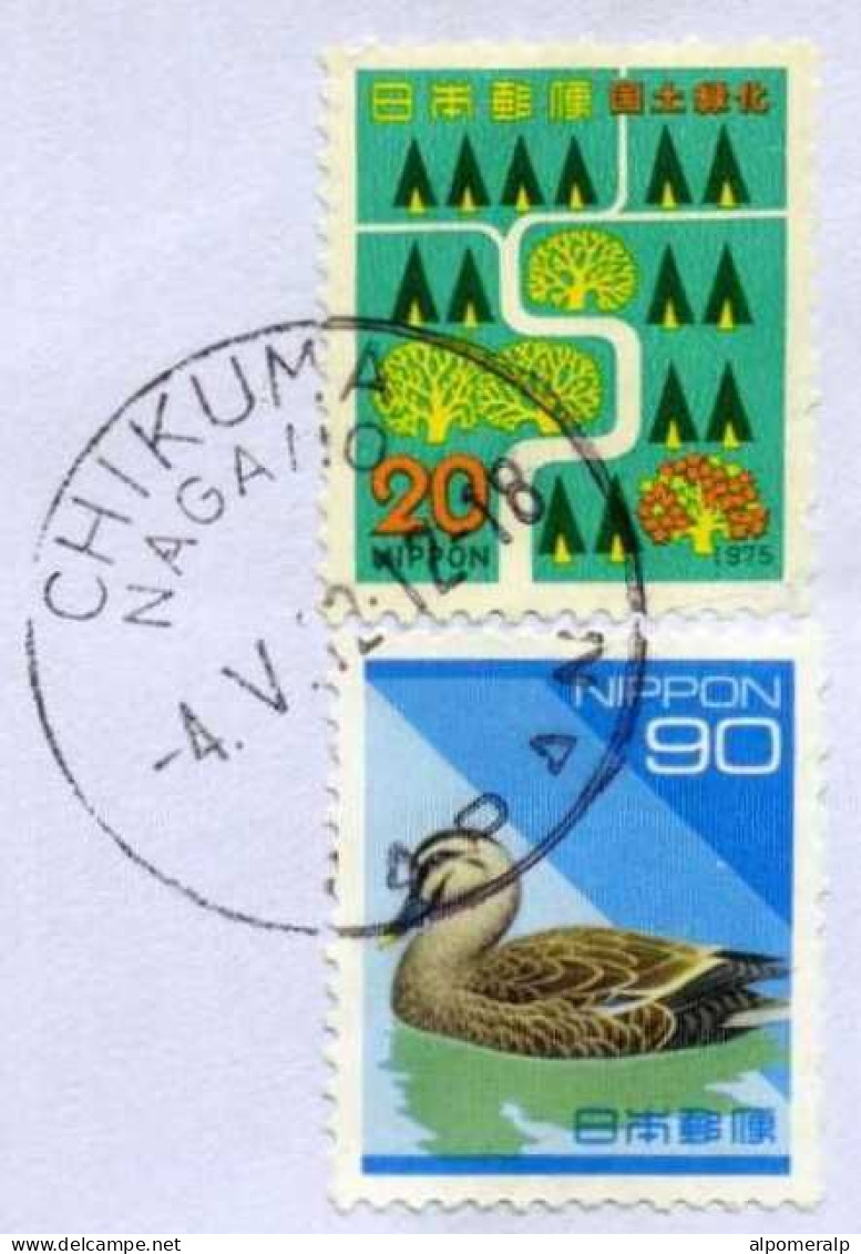 Japan, Chikuma Nagano 2012 Air Mail Cover Used To İzmir | Mi 1256, 2202A Forestry, Trees & River, Duck, Birds - Covers & Documents