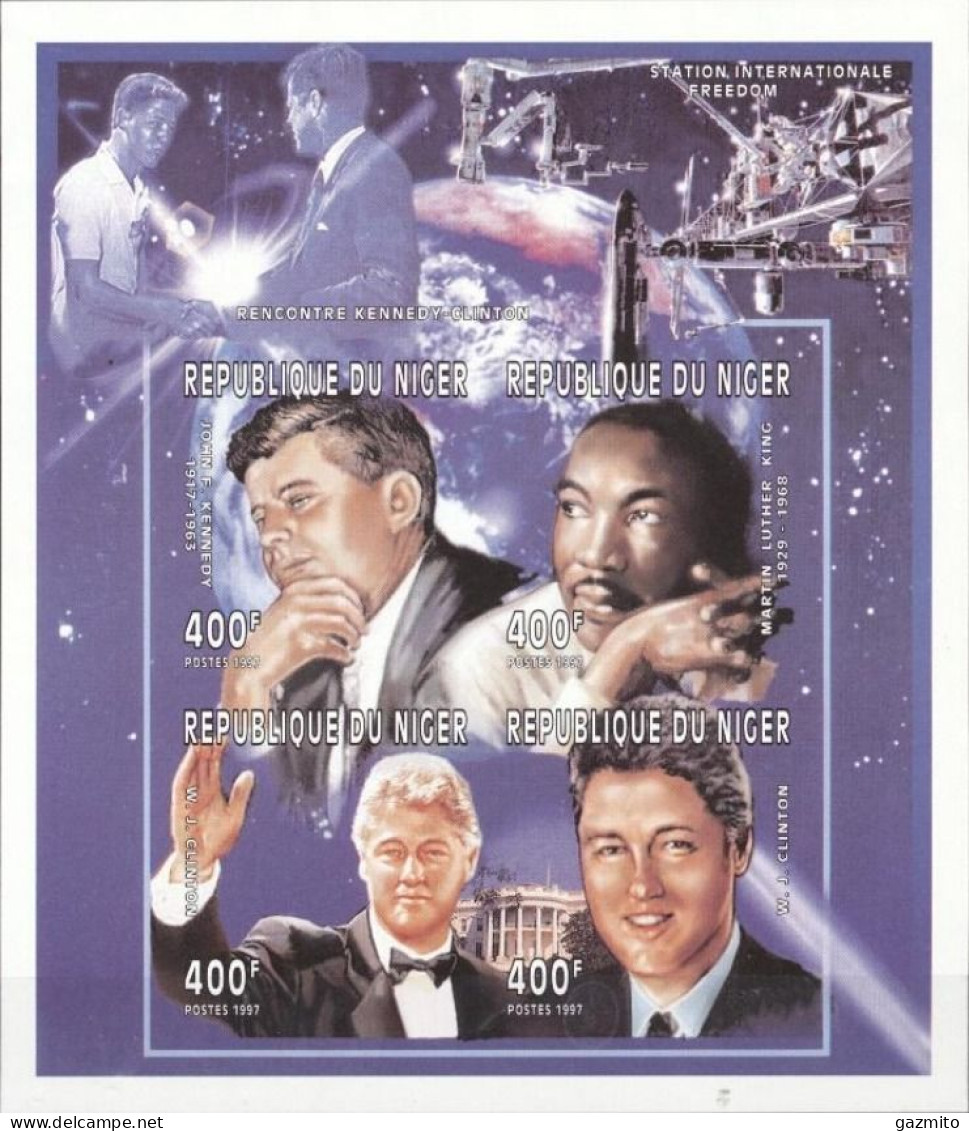 Niger 1997, Space And US Celebrities, Kennedy, Martin Luther King, Clinton, 4val In BF IMPERFORATED - Martin Luther King
