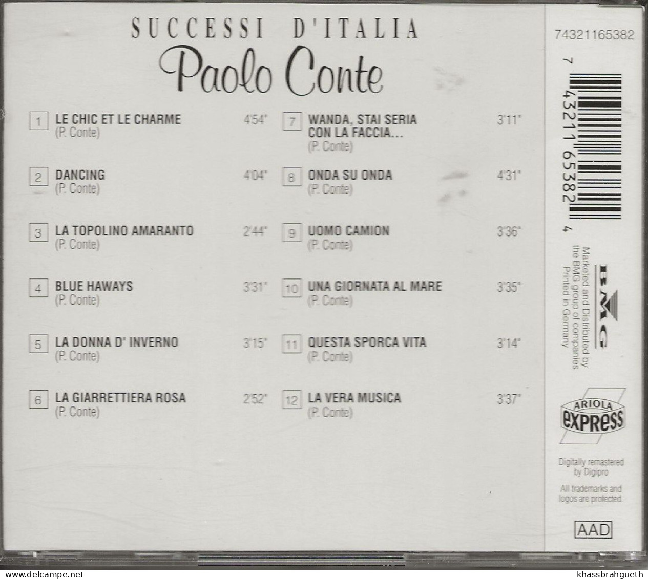 PAOLO CONTE - SUCCESSI D'ITALIA - ARIOLA (1993) (CD ALBUM) - Sonstige - Italienische Musik