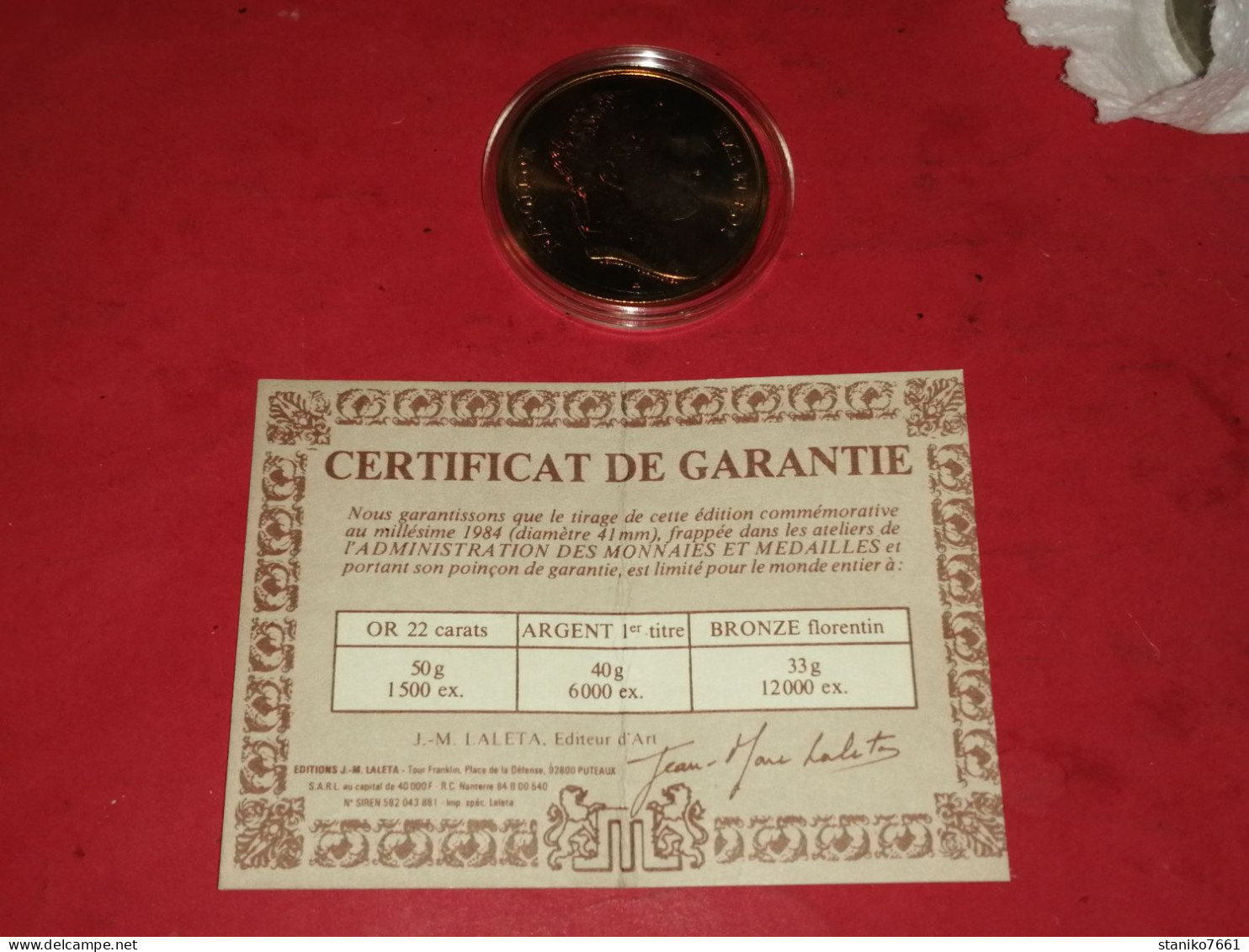 MEDAILLE BRONZE SACRE DE NAPOLEON PREMIER EDITION JEAN MARC LALETA Voir Photos - Firma's