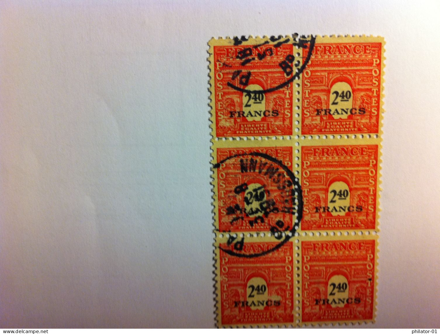 YT 710 Bloc 6 Timbres Oblitérés - 1944-45 Triomfboog