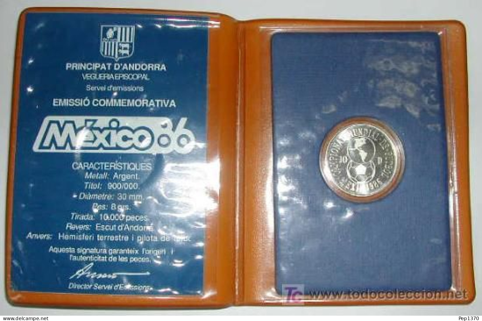 ESUCHE DE ANDORRA CON MONEDA DE PLATA DE 10 DINERS DEDICADO AL MUNDIAL DE FUTBOL DE MEXICO 1986 - Andorra