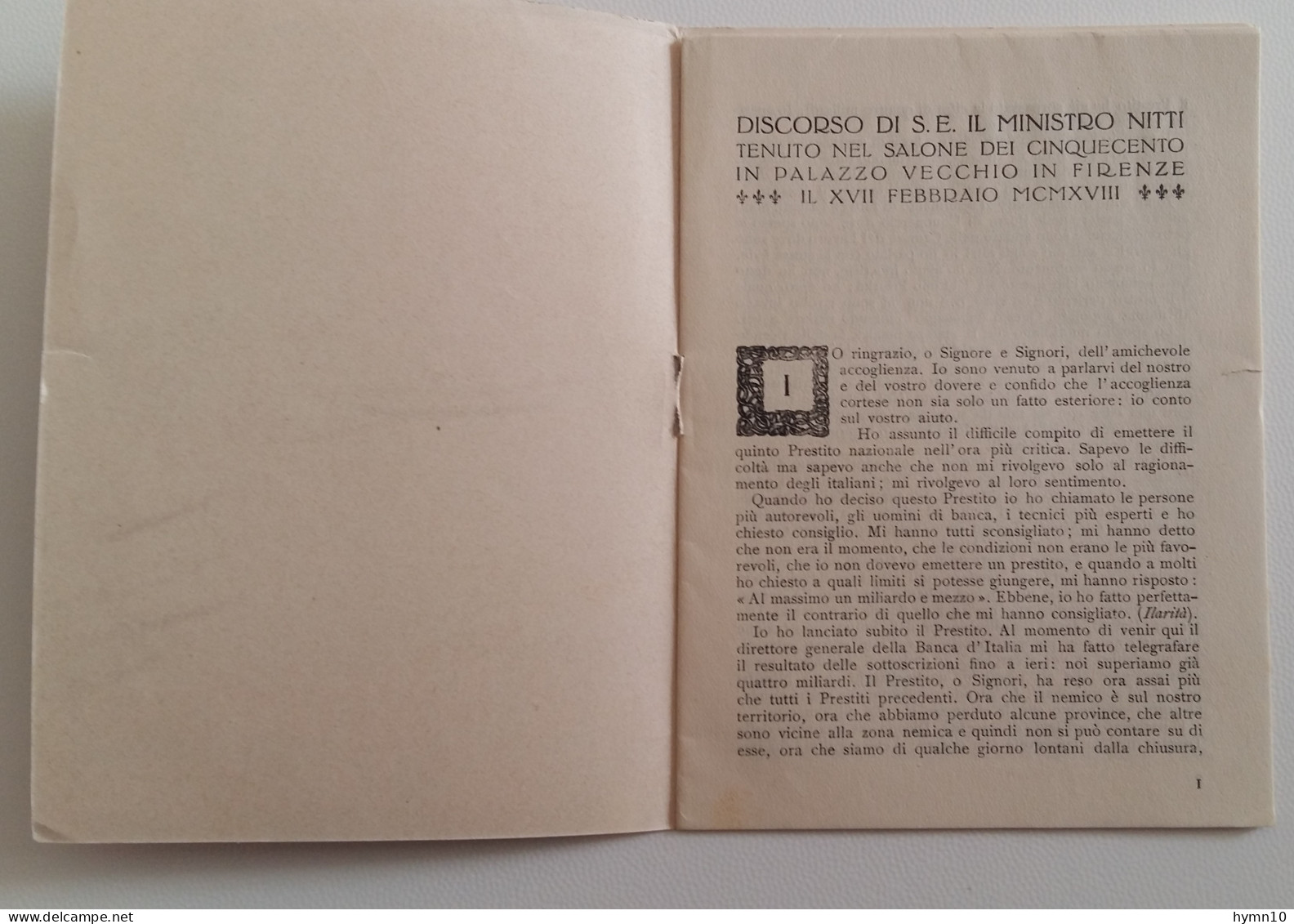 Febbraio 1919 OPUSCOLO 18 Pagine DISCORSO F.SAVERIO NITTI MINISTRO DEL TESORO+FOTO NITTI-B449 - Guerra 1914-18