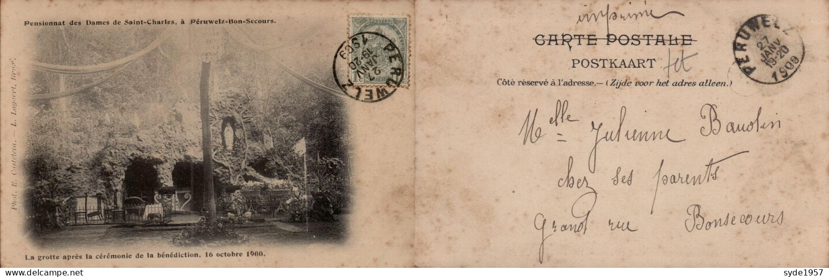 Péruwelz - Bonsecours: Pensionnat Des Dames De Saint Charles  La Grotte Après La Cérémonie De La Bénédiction 16-10-1900 - Péruwelz