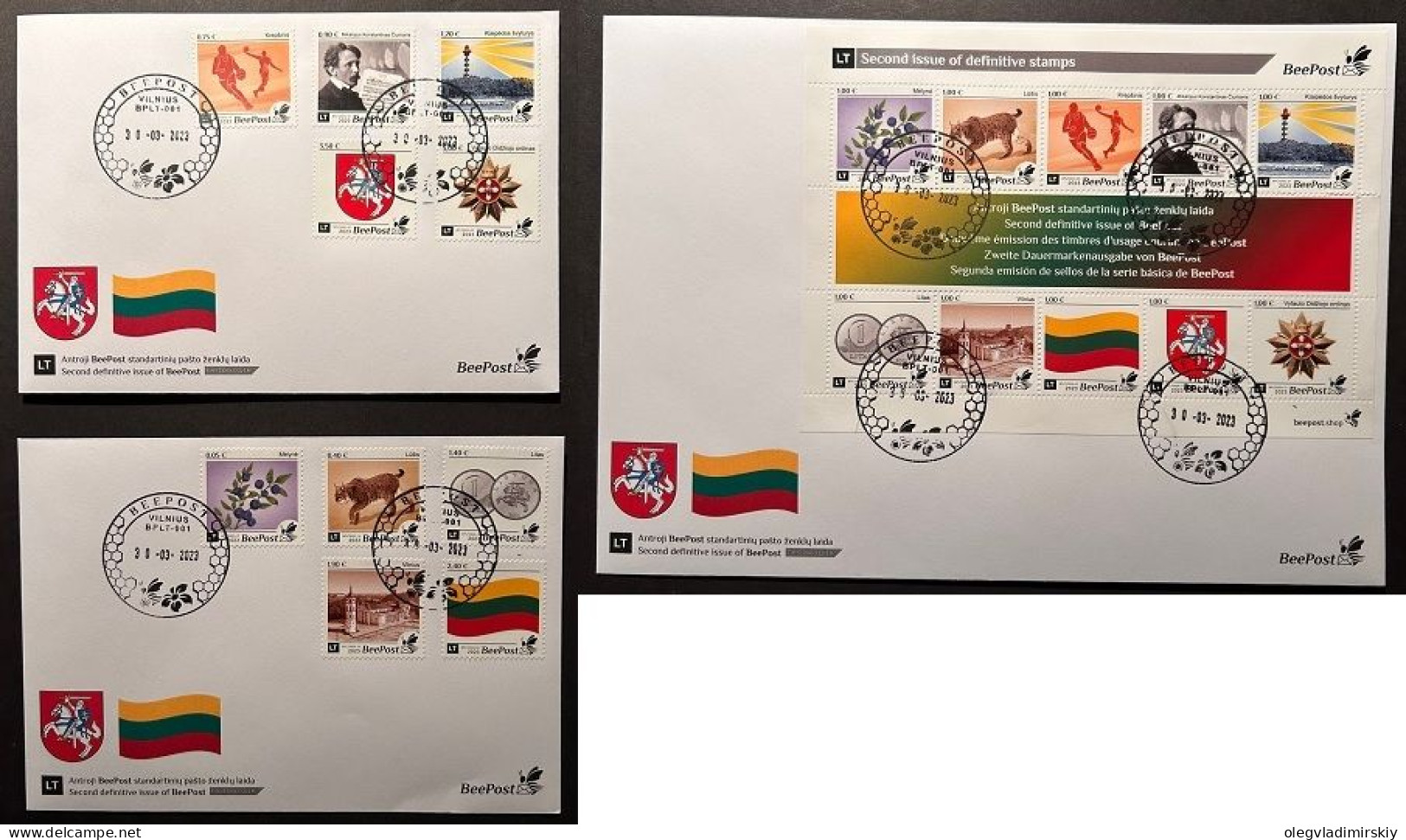 Lithuania Litauen 2023 BeePost Second Definitives Full Set Of 3 FDC's - Covers