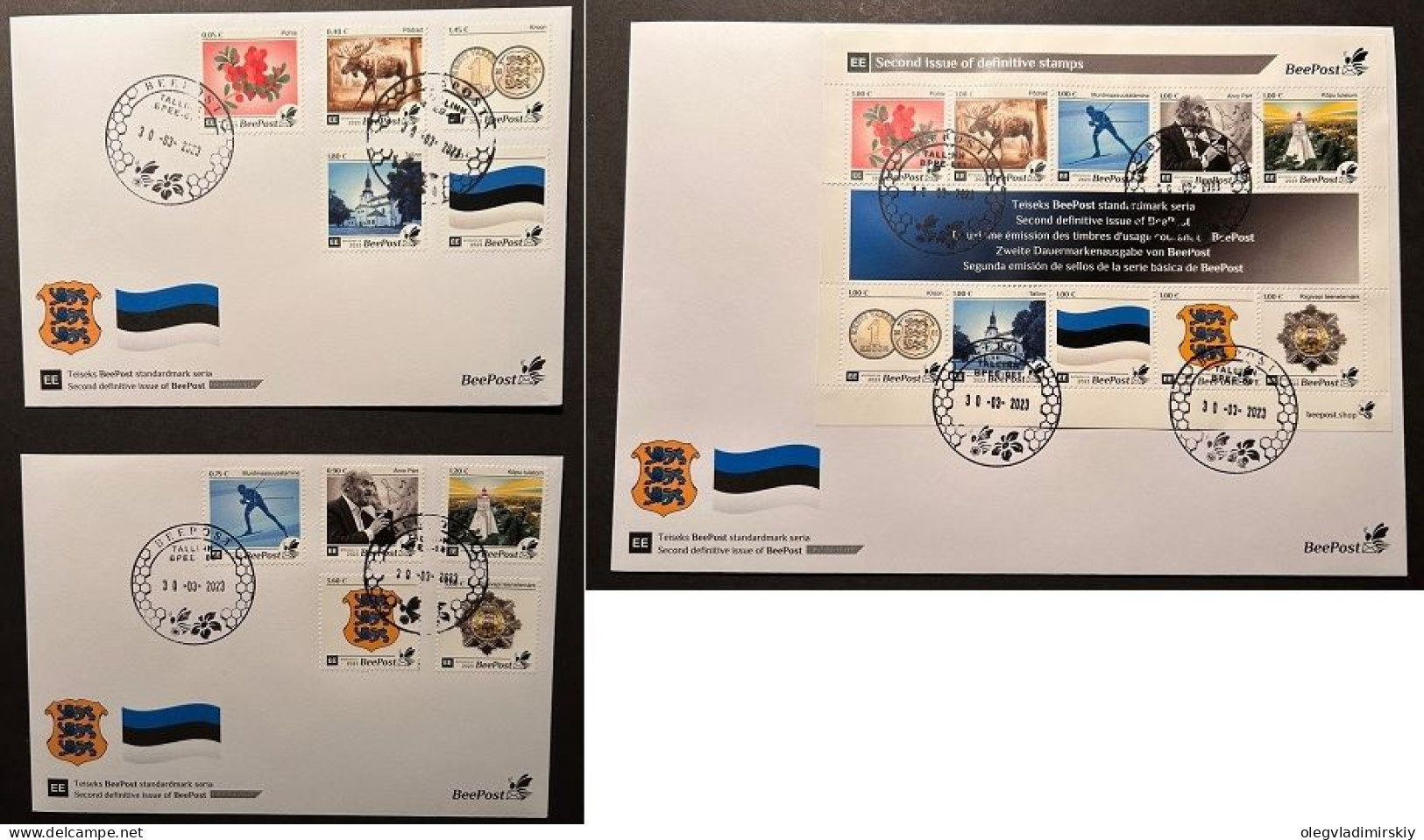 Estonia Estland 2023 BeePost Second Definitives Full Set Of 3 FDC's - Enveloppes