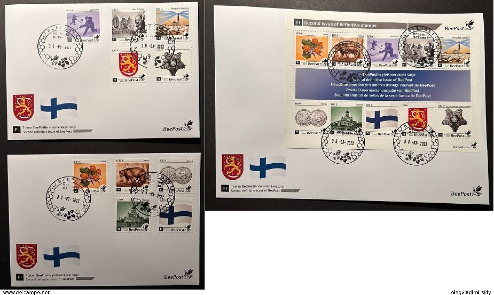 Finland 2023 BeePost Second Definitives Full Set Of 3 FDC's - Lokale Uitgaven