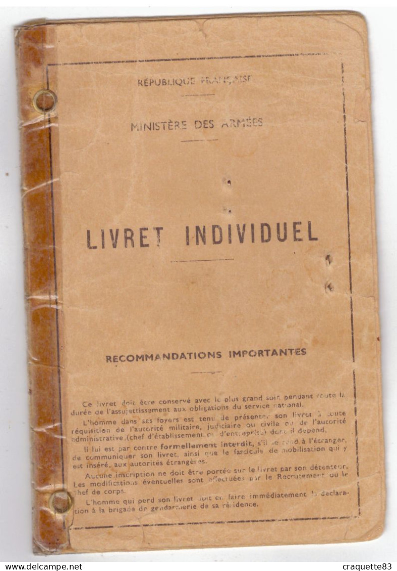 LIVRET INDIVIDUEL -1972  ANGERS - Documents