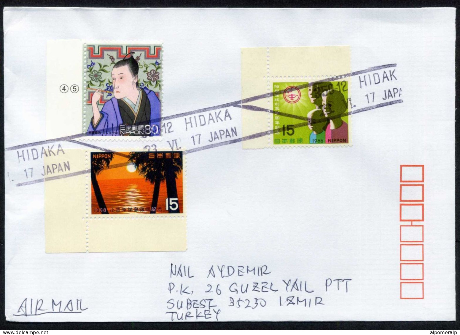 Japan, Hidaka 2017 Air Mail Cover Used To İzmir | Mi 949, 1000, 3752 Island, Palm-tree, Physician, Paintings, Family - Brieven En Documenten