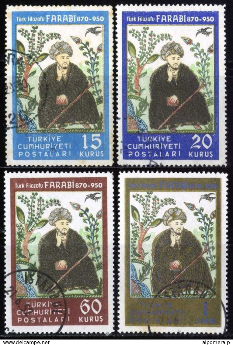 Türkiye 1950 Mi 1266-1269 Death Millenary Of Farabi, Turkish Philosopher, Abu Nasr Muhammad Al-Farabi (870-950) Painting - Used Stamps
