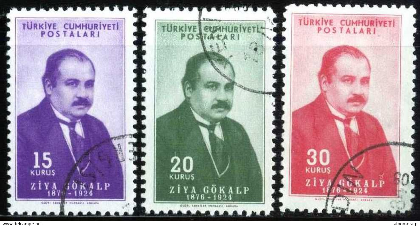 Türkiye 1954 Mi 1398-1400 Ziya Gökalp (1876-1924), Philosopher, Sociologist - Used Stamps