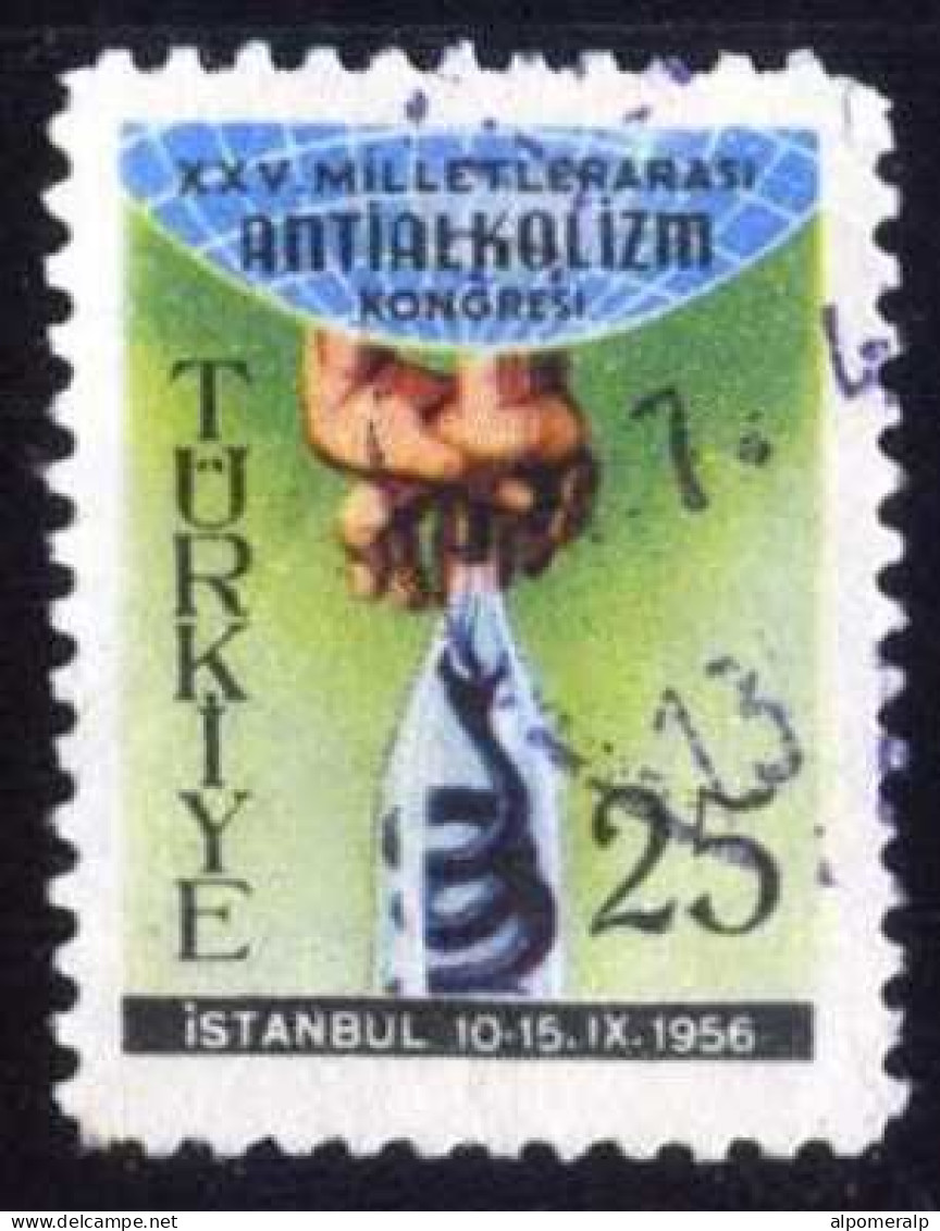Türkiye 1956 Mi 1486 International Anti-Alcoholism Congress | Hands Holding Bottled Serpent - Used Stamps