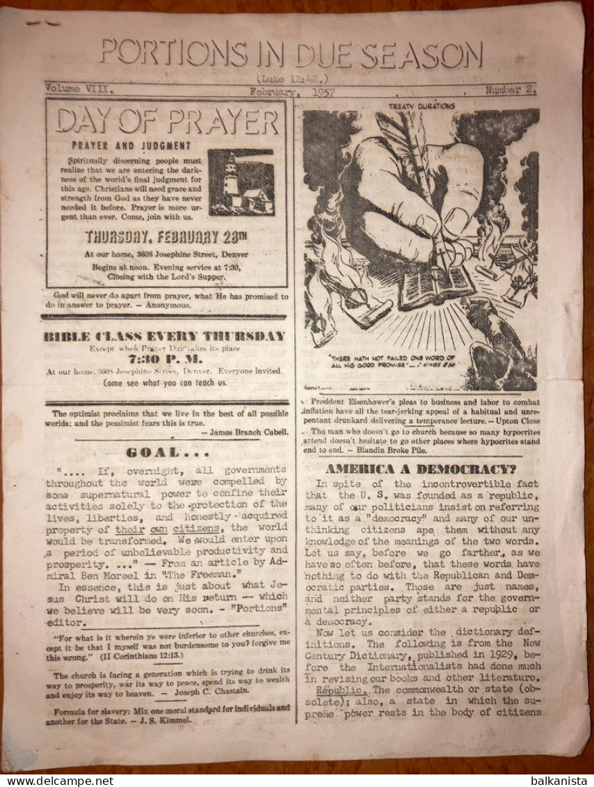 Portions In Due Seasons February 1957 No: 2 Christianiy Missionary Periodical - Culture