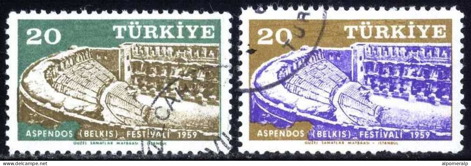 Türkiye 1959 Mi 1623-1624 Aspendos Festival | Amphitheater | Ancient City | Theatre | Archaelogy - Used Stamps
