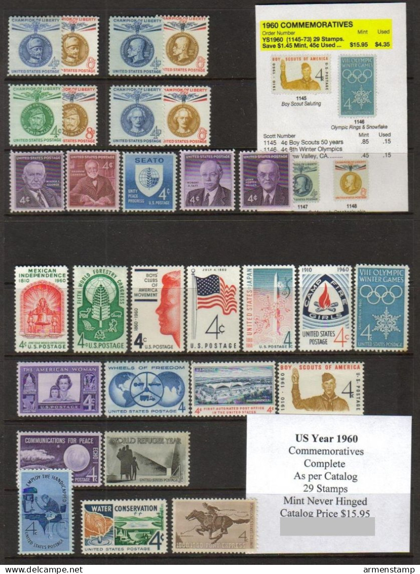 USA Complete 1960 COMMEMORATIVES 29 STAMPS Year Set - Annate Complete