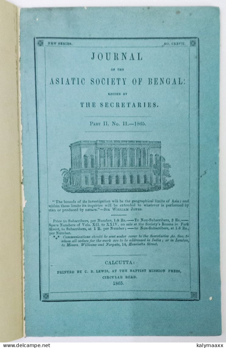 ASIATIC SOCIETY OF BENGAL 1865 JOURNAL PART II No.II, LITHOGRAPHIC MAP OF BUNNOO DIST, PAKISTAN. COMPLETE & ORIGINAL - Aardrijkskunde