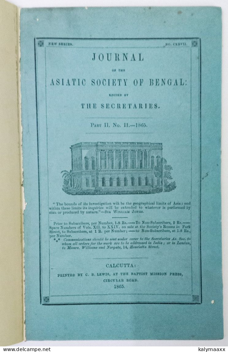 ASIATIC SOCIETY OF BENGAL 1865 JOURNAL PART II No.II, LITHOGRAPHIC MAP OF BUNNOO DIST, PAKISTAN. COMPLETE & ORIGINAL - Geografia