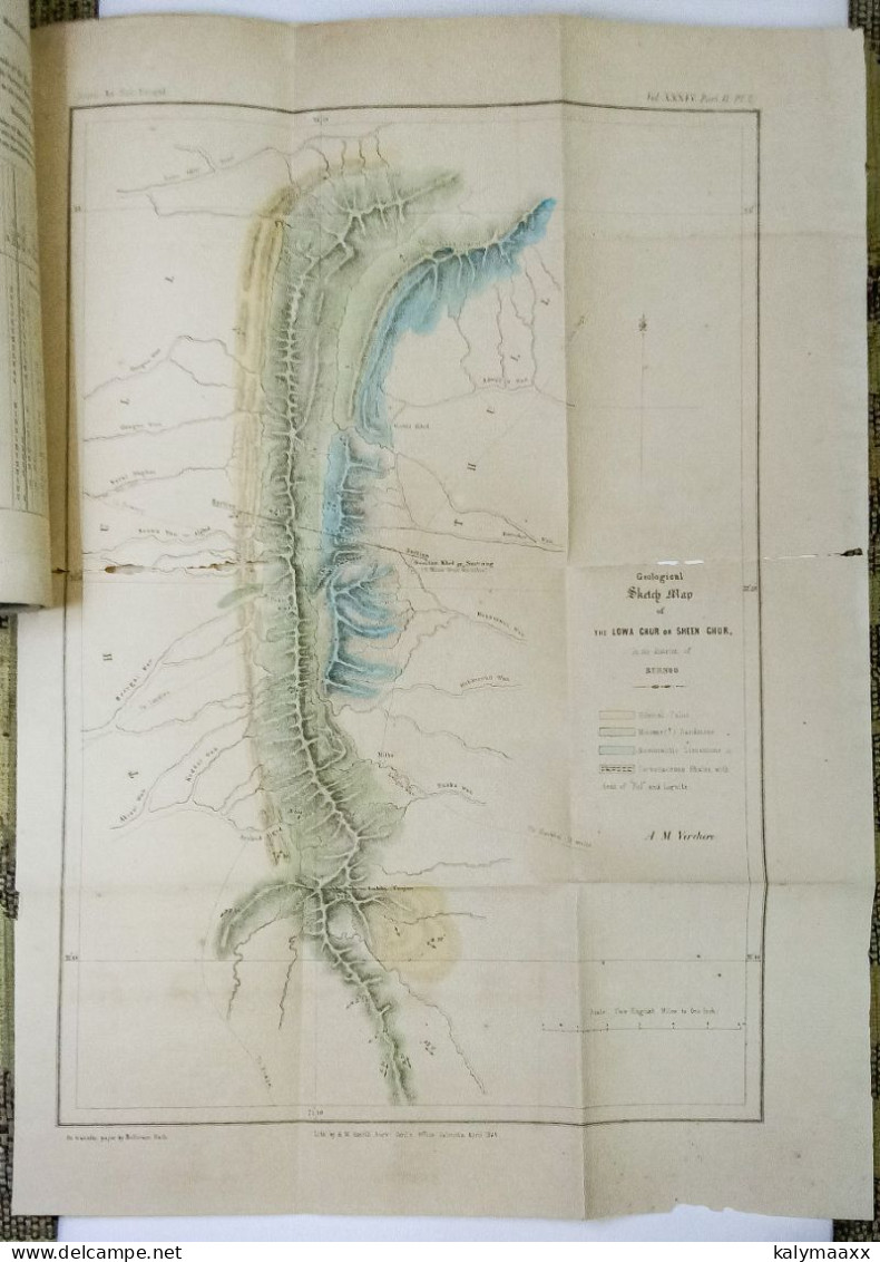 ASIATIC SOCIETY OF BENGAL 1865 JOURNAL PART II No.II, LITHOGRAPHIC MAP OF BUNNOO DIST, PAKISTAN. COMPLETE & ORIGINAL - Geography