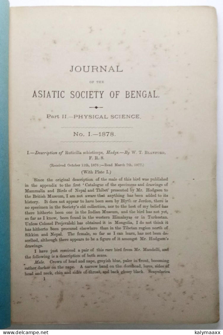 ASIATIC SOCIETY OF BENGAL 1878 JOURNAL PART II No.I, 3 DIFFERENT LITHOGRAPHY PLATES OF TIGER TEETH & BIRDS, COMPLETE - Ciencias