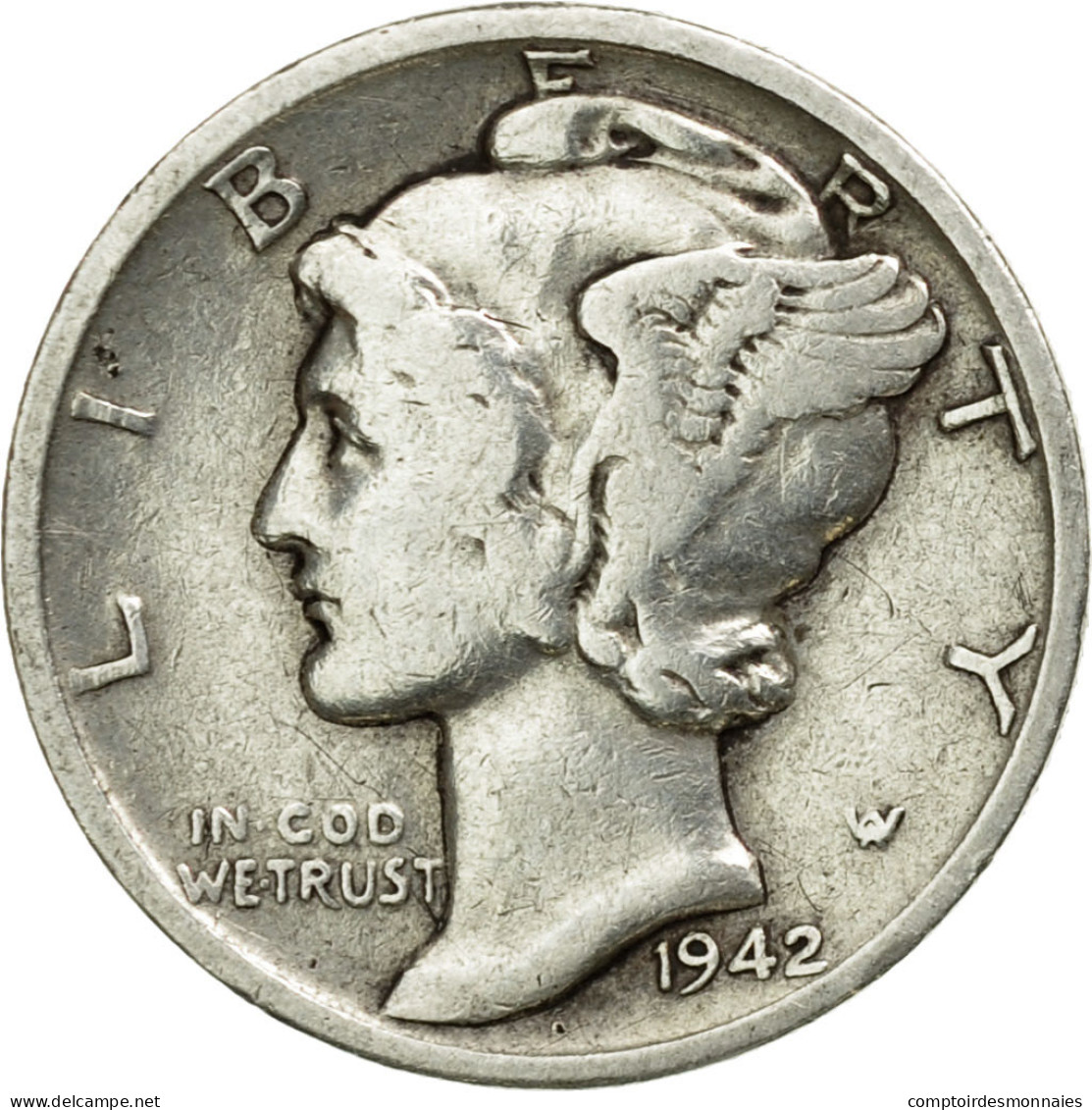 Monnaie, États-Unis, Mercury Dime, Dime, 1942, U.S. Mint, Philadelphie, TTB - 1916-1945: Mercury