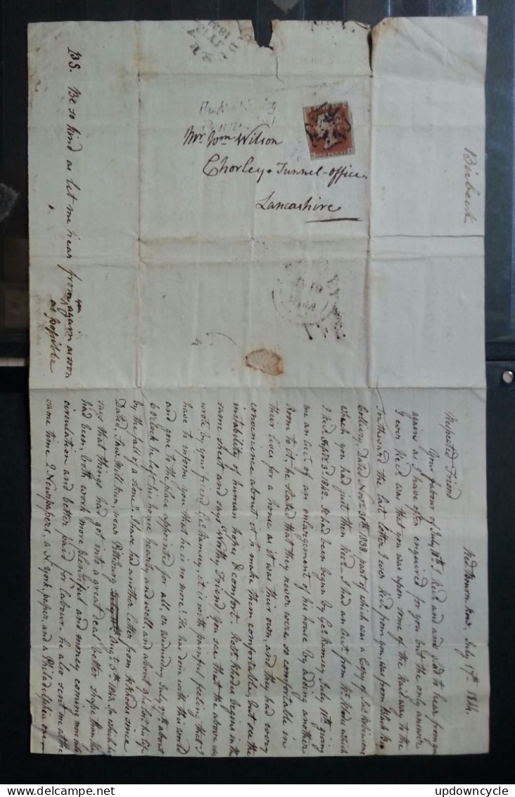 1844 Maltese Cross Penny Red On Complete Letter To Lancashire. - Covers & Documents