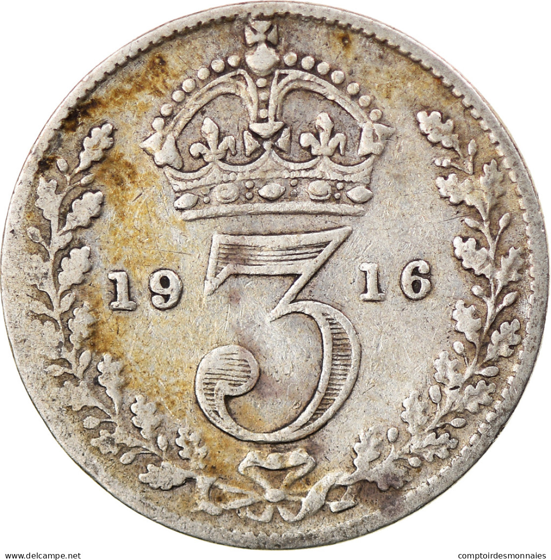 Monnaie, Grande-Bretagne, George V, 3 Pence, 1916, TB+, Argent, KM:813 - F. 3 Pence