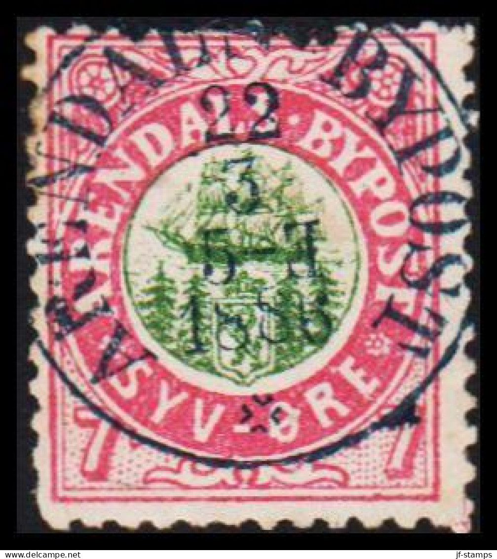 1886. NORGE. ARENDALS BYPOST SYV ÖRE. LUXUS Cancelled ARENDALS BYPOST 22 3 1886. Fold And Thin Spot. - JF531597 - Local Post Stamps