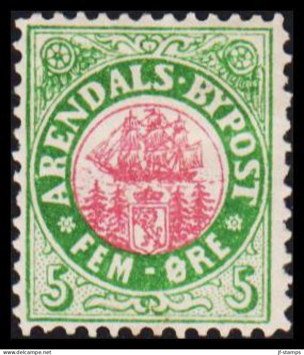 1885. NORGE. ARENDALS BYPOST FEM ÖRE. Hinged.  - JF531599 - Local Post Stamps