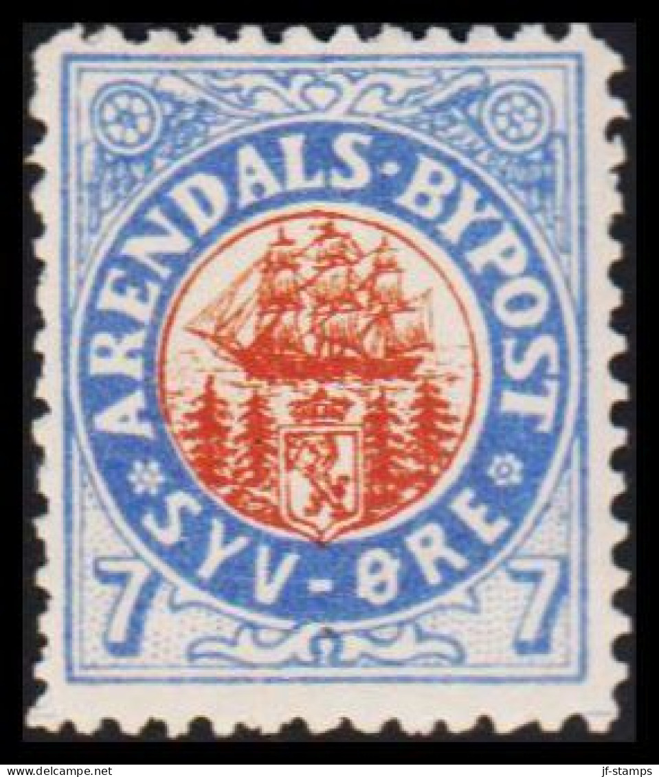 1885. NORGE. ARENDALS BYPOST SYV ÖRE. Hinged.  - JF531600 - Local Post Stamps